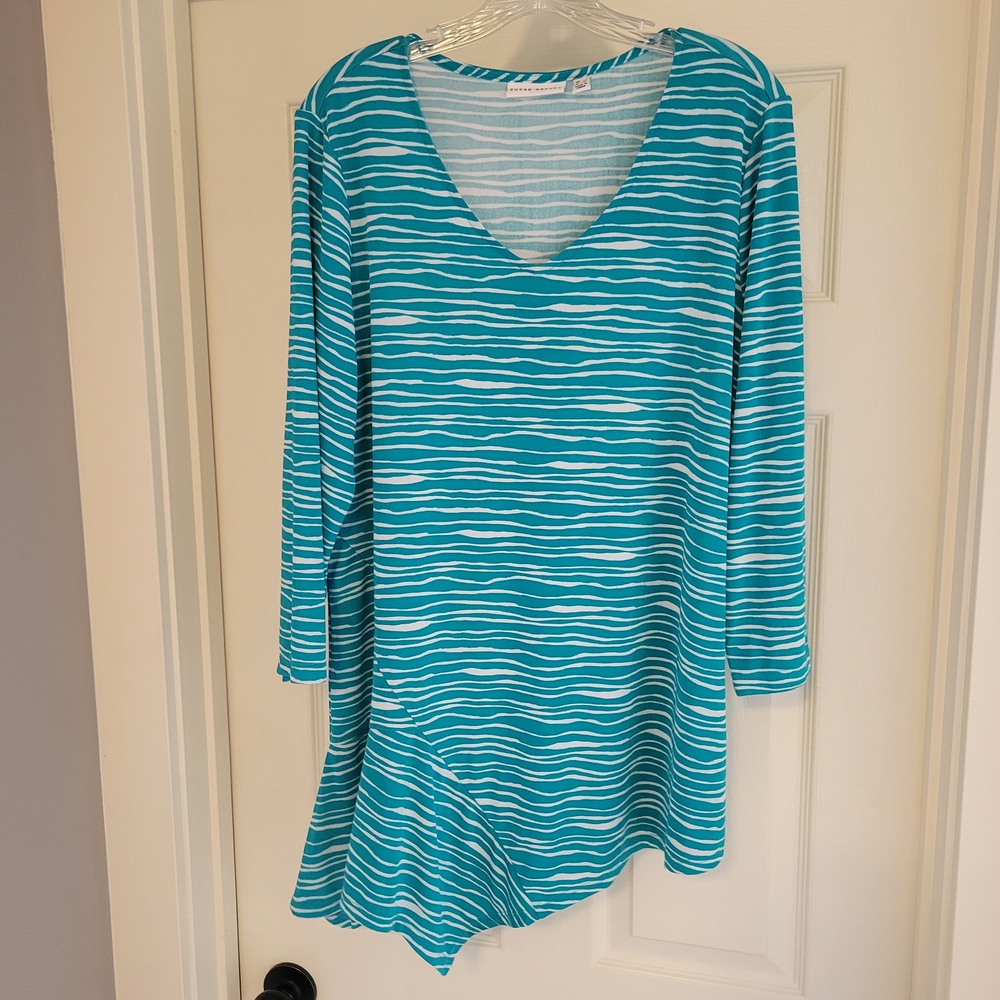 Susan Graver Teal and White Striped Tunic